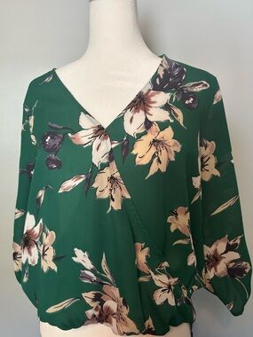 West Kei Emerald Green Floral Wrap Blouse